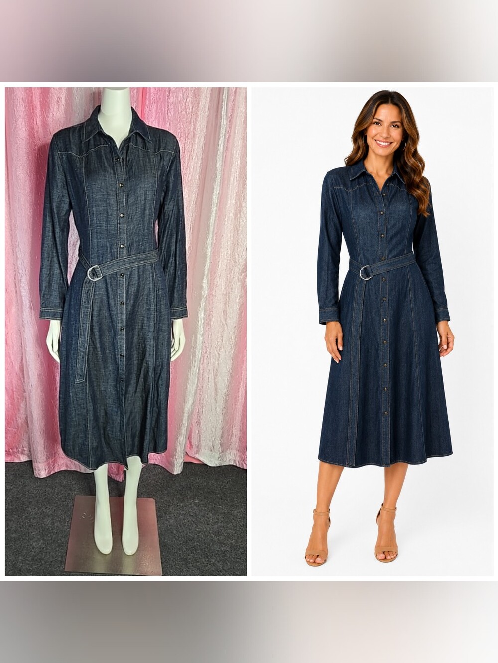 Cloth & Stone Anthropologie Linen Blend Denim Belted Shirt Dress Size Medium